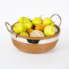 Mid Century Modern Chrome Ring Handled Basket Centerpiece Composite Fruit Pears - 4823152