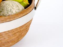 Mid Century Modern Chrome Ring Handled Basket Centerpiece Composite Fruit Pears - 4823154