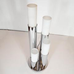 Mid Century Modern Chrome and Frosted Glass Staggered Uplight Table Lamp - 1483707