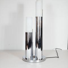 Mid Century Modern Chrome and Frosted Glass Staggered Uplight Table Lamp - 1483712