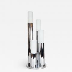 Mid Century Modern Chrome and Frosted Glass Staggered Uplight Table Lamp - 1486305