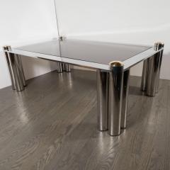 Mid Century Modern Cocktail Table in Chrome and Brass with Smoked Glass - 1507789
