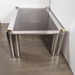 Mid Century Modern Cocktail Table in Chrome and Brass with Smoked Glass - 1507791