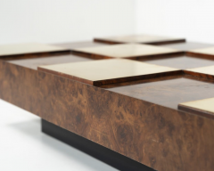 Mid Century Modern Coffee Table Brass and Burl Wood Italy 1970s - 4232306