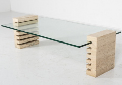 Mid Century Modern Coffee Table Glass and Travertine Italy 1970S - 3654798