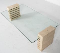 Mid Century Modern Coffee Table Glass and Travertine Italy 1970S - 3654799