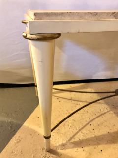 Mid Century Modern Coffee Table Inset Travertine Marble Top and Brass Stretcher - 3000986