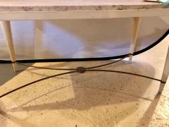 Mid Century Modern Coffee Table Inset Travertine Marble Top and Brass Stretcher - 3000987