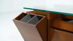 Mid Century Modern Coffee Table with Compartments Wood and Glass Italy - 4627175