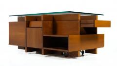 Mid Century Modern Coffee Table with Compartments Wood and Glass Italy - 4627178