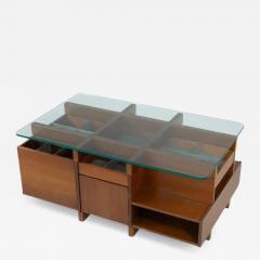 Mid Century Modern Coffee Table with Compartments Wood and Glass Italy - 4634192