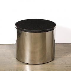 Mid Century Modern Cylindrical Drum Form Chrome and Granite Occasional Table - 3861473