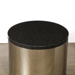 Mid Century Modern Cylindrical Drum Form Chrome and Granite Occasional Table - 3861474