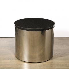 Mid Century Modern Cylindrical Drum Form Chrome and Granite Occasional Table - 3861477