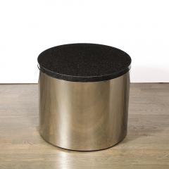 Mid Century Modern Cylindrical Drum Form Chrome and Granite Occasional Table - 3861481