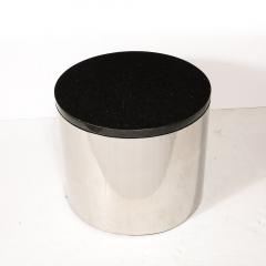 Mid Century Modern Cylindrical Drum Form Chrome and Granite Occasional Table - 3861507