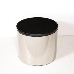 Mid Century Modern Cylindrical Drum Form Chrome and Granite Occasional Table - 3861509