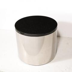 Mid Century Modern Cylindrical Drum Form Chrome and Granite Occasional Table - 3861513