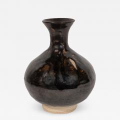 Mid Century Modern Danish Black Glazed Natural Ceramic Hourglass Form Vase - 1563252