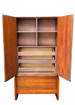 Mid Century Modern Deep Relief Sculpted Front Wardrobe or Tall Dresser in Walnut - 2567660