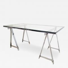 Mid Century Modern Dining Table Desk in Chrome Glass - 3167570
