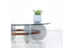 Mid Century Modern Disc Style Aluminum Walnut Coffee Table - 2520091
