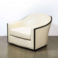 Mid Century Modern Ebonized Walnut Club Lounge Chair in Pearl Holly Hunt Fabric - 2431505