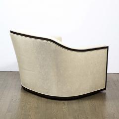 Mid Century Modern Ebonized Walnut Club Lounge Chair in Pearl Holly Hunt Fabric - 2431510