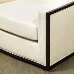 Mid Century Modern Ebonized Walnut Club Lounge Chair in Pearl Holly Hunt Fabric - 2431523
