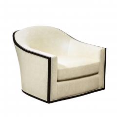 Mid Century Modern Ebonized Walnut Club Lounge Chair in Pearl Holly Hunt Fabric - 2431527
