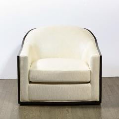 Mid Century Modern Ebonized Walnut Club Lounge Chair in Pearl Holly Hunt Fabric - 2431528