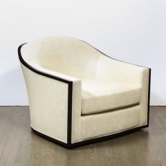 Mid Century Modern Ebonized Walnut Club Lounge Chair in Pearl Holly Hunt Fabric - 2431541