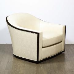 Mid Century Modern Ebonized Walnut Club Lounge Chair in Pearl Holly Hunt Fabric - 2431543