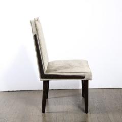 Mid Century Modern Ebonized Walnut Platinum Velvet Side Chair - 3352538