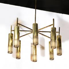 Mid Century Modern Eight Arm Brass Murano Glass Chandelier with Conical Shades - 2220170