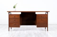 Mid Century Modern Executive Walnut Desk with Floating Top - 3122452