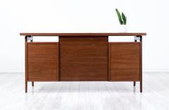 Mid Century Modern Executive Walnut Desk with Floating Top - 3122453