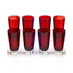 Mid Century Modern Faberg Ruby Red Highball Glasses Service Eight People - 4461541