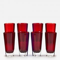 Mid Century Modern Faberg Ruby Red Highball Glasses Service Eight People - 4464288