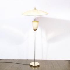 Mid Century Modern Floor Lamp with Brass Black Enamel and Mica Shades - 2659942