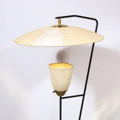 Mid Century Modern Floor Lamp with Brass Black Enamel and Mica Shades - 2659944