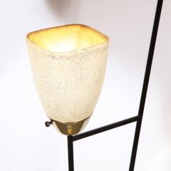 Mid Century Modern Floor Lamp with Brass Black Enamel and Mica Shades - 2659955