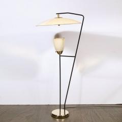 Mid Century Modern Floor Lamp with Brass Black Enamel and Mica Shades - 2659956