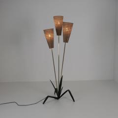 Mid Century Modern Floral Floor Lamp in Black Brass Rattan Finland 1950s - 4649395