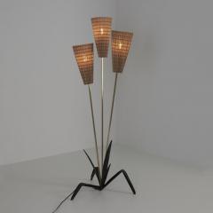 Mid Century Modern Floral Floor Lamp in Black Brass Rattan Finland 1950s - 4649396