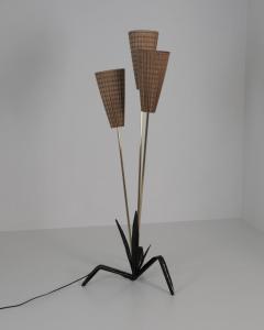 Mid Century Modern Floral Floor Lamp in Black Brass Rattan Finland 1950s - 4649397
