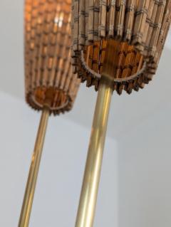 Mid Century Modern Floral Floor Lamp in Black Brass Rattan Finland 1950s - 4649400
