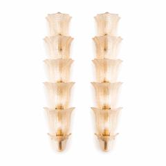 Mid Century Modern Floral Translucent Murano Glass Pair Of Italian Sconces - 4495409