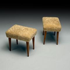 Mid Century Modern Footstools Honey Sheepskin Stained Wood Italy 1950s - 3956995