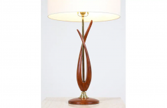 Mid Century Modern Free Form Sculpted Walnut Brass Table Lamp - 2716541